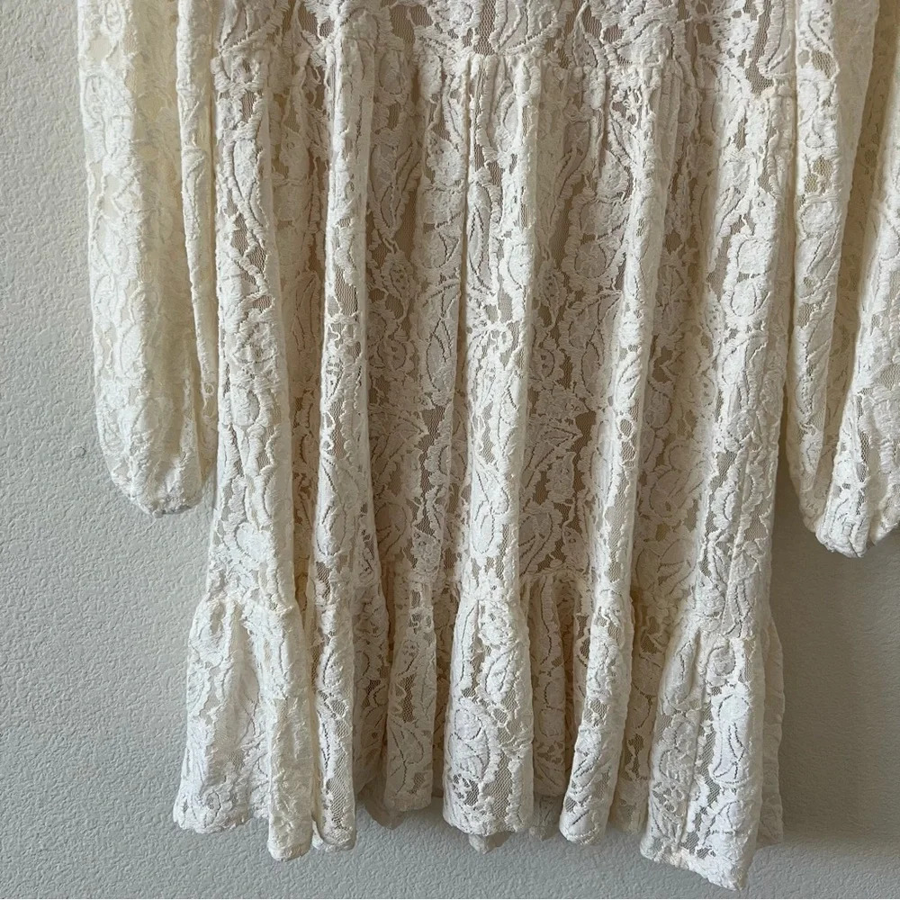 Zara Ivory Floral Lace Mini Dress Balloon Sleeve Ruffle Boho Wedding Guest M - Picture 13 of 16